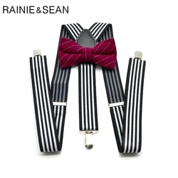 RAINIE SEAN Suspenders Men Gray Striped Mens Suspenders Braces for Trousers British Vintage Shirt Suspender Pants 3.5cm 120cm