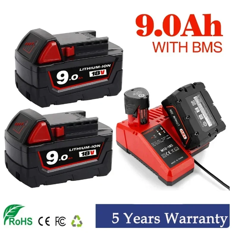 NEW 18V For Milwaukee M18 M18B6 18V XC 12Ah 9Ah Li-ion Battery 48-11-1860 /Charger rechargeable battery