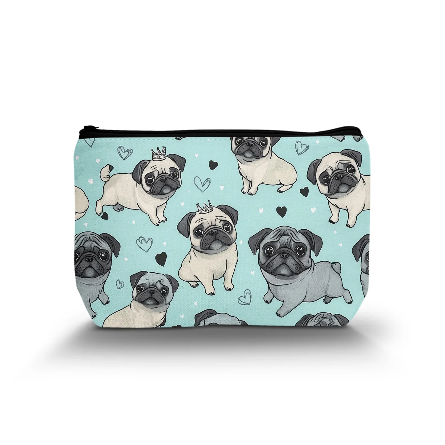 1Pc Cute Pug Themed Print Women Makeup Storage Bag Perfect Gift For Pug Lovers Zoo Outdoor Backyard Garden 8.66x5.51Inch