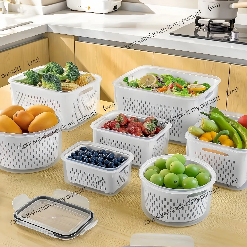 9Pcs/set Fruit Storage Containers for Fridge, Fridge with Removable Colander, All-In-One Fruit Washing Bowl with Strainer