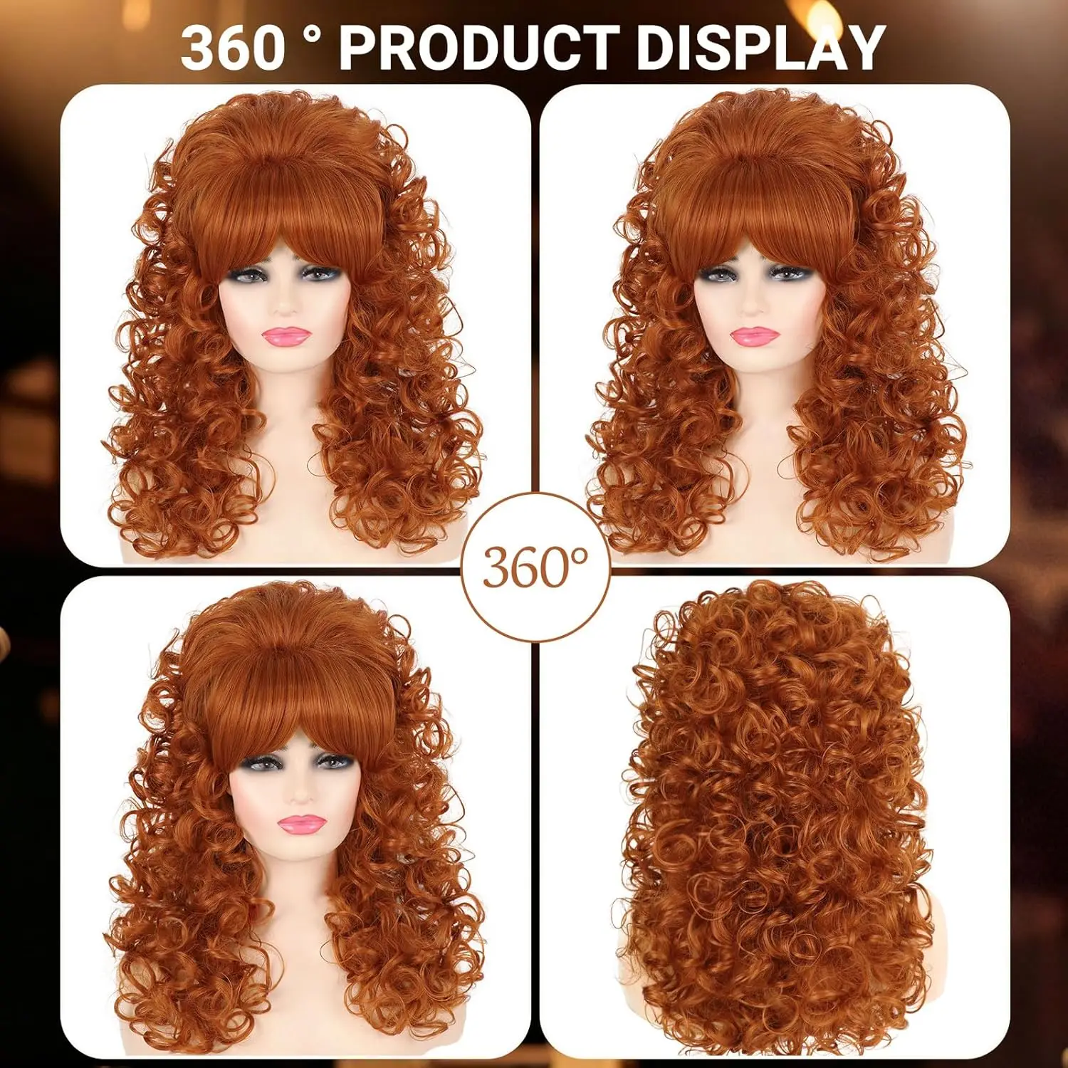 Synthetic 80s Curly Wig With Bangs For Women's Costumes, Retro Beehive Wigs Suitable For 60s and 70s Cosplay Halloween Parties