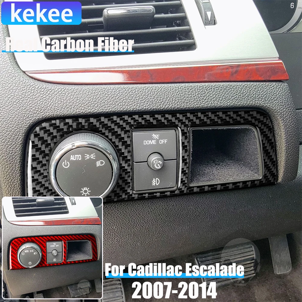 

Real Carbon Fiber Car Accessories Headlight Switch Trim Decorative Cover Soft Sticker For Cadillac Escalade EXT ESV 2007-2014