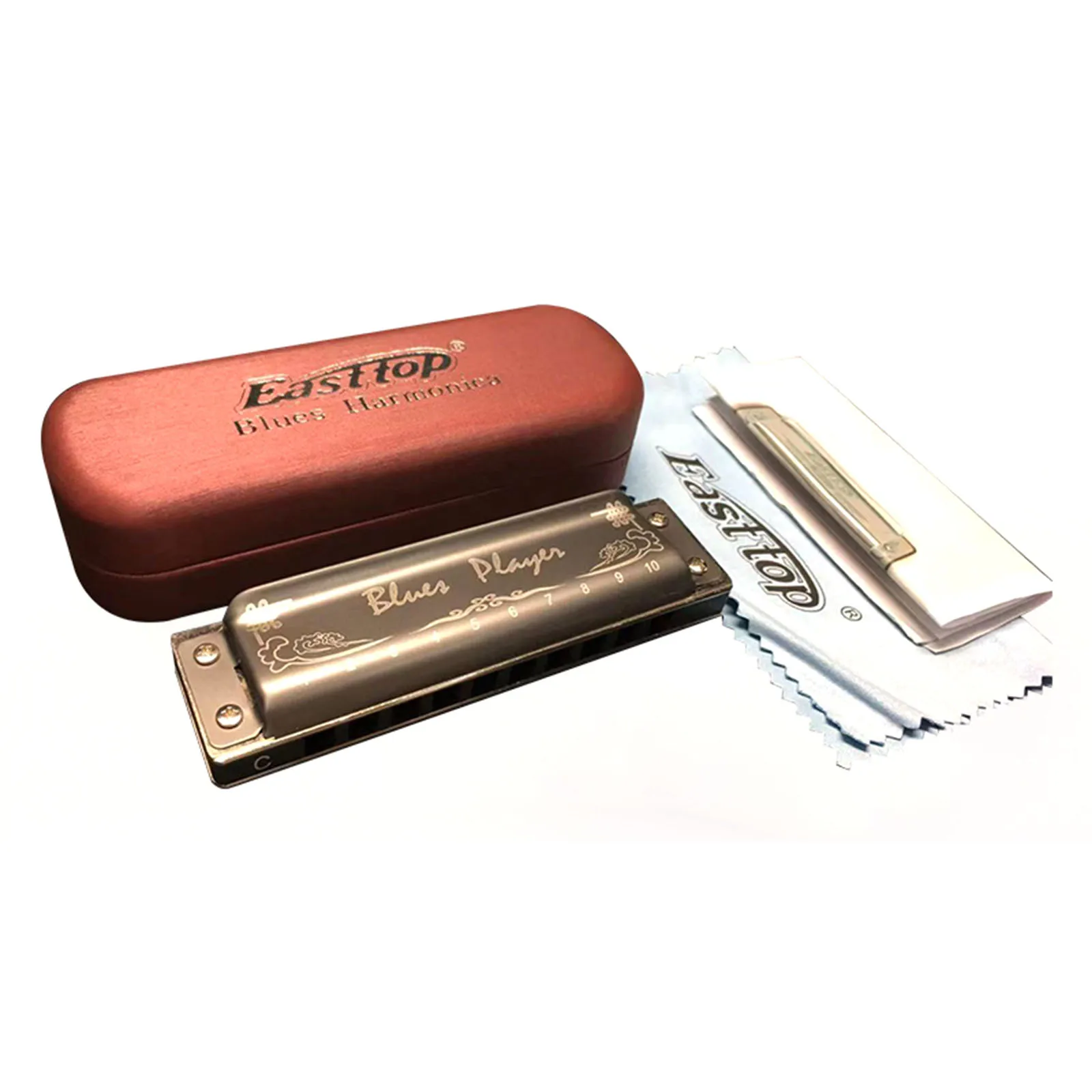 Easttop10 Hole Harmonica Mouth Organ Pr020Al for Adults Chromatic Harmonica Key of C Musical Instrument Beginner Teaching