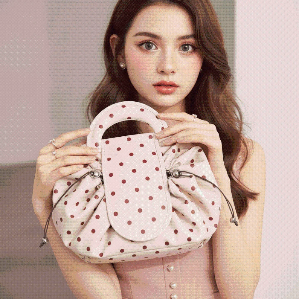 Waterproof Drawstring Makeup Pouch Portable Washable Polka Dot Cosmetic Bag Patterned Lightweight Large Capacity Toiletries Dorm