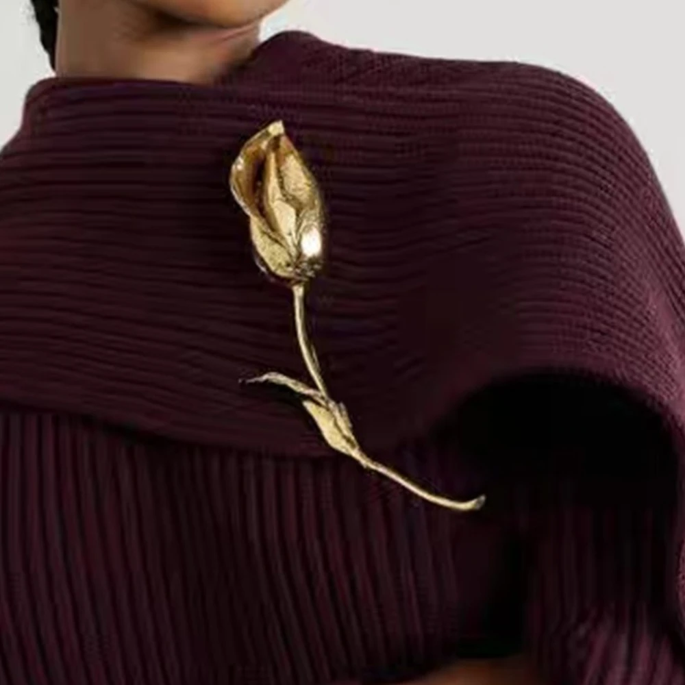 New Arrival Elegant Metal Tulip Flower Brooch Pins for Women Suit Coat Badge Fashion Jewelry Accessories Gifts