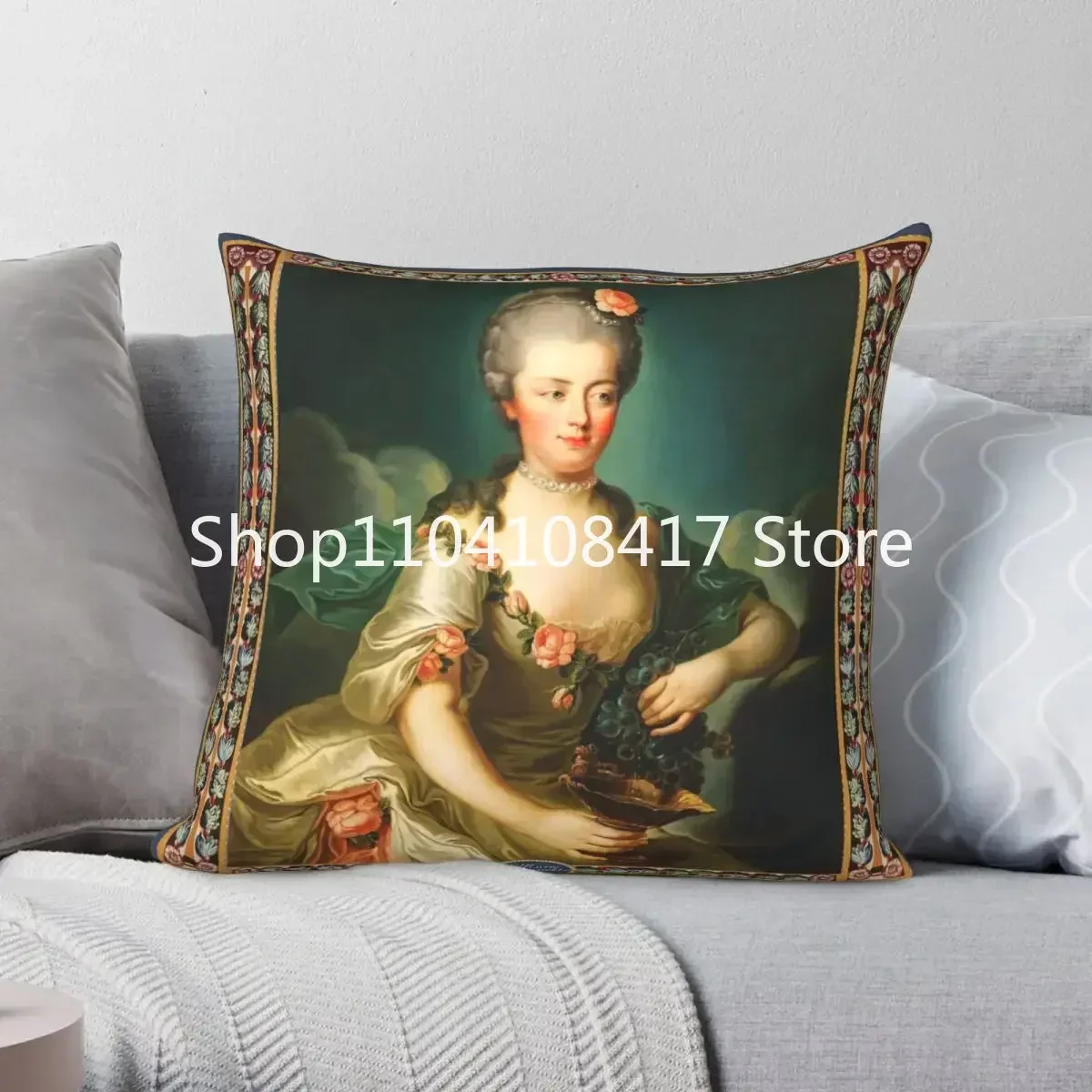 Marie Antoinette Queen Square Pillowcase Polyester Printed Zip Decor Pillow Case Car Cushion Case 40x40cm 16x16Inch