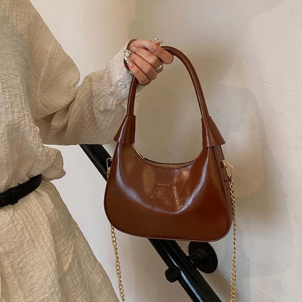 

Shoulder Bag Elegant PU Hobo Bag Solid Color Anti-Splash Water French Underarm Bag Brown Red Texture Handbag Women