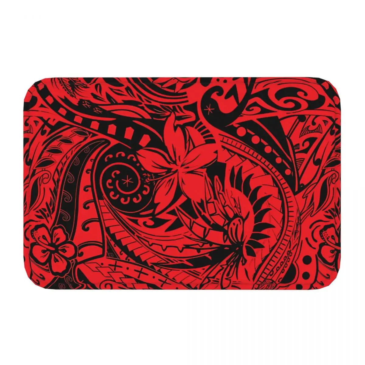 Samoan Bathroom Non-Slip Carpet Hawaiian Polynesian Tribal Red Print Bedroom Mat Entrance Door Doormat Home Decor Rug