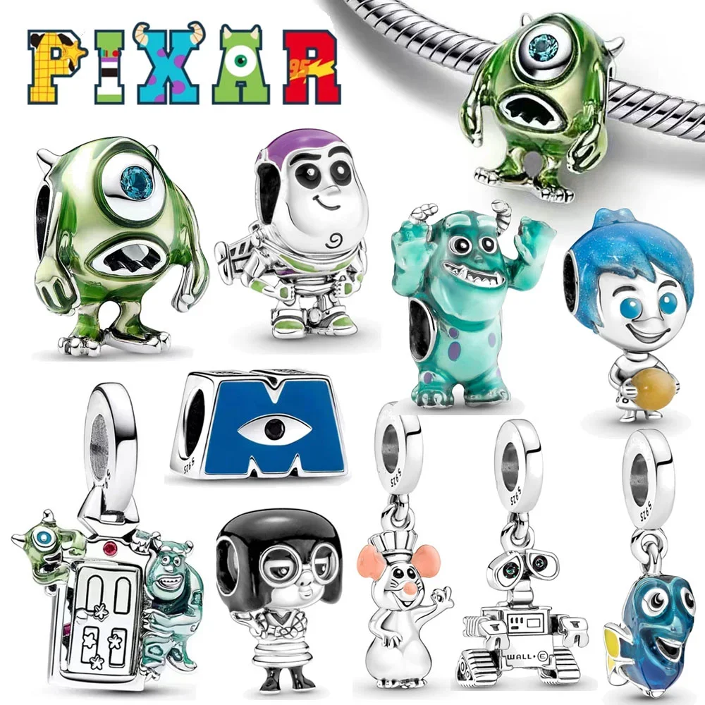 

2024 Original Disney Pixar Monsters Inc 925 Silver Plated Charm Buzz Lightyear Bead Bracelet DIY Women's Jewelry Fashion Gift