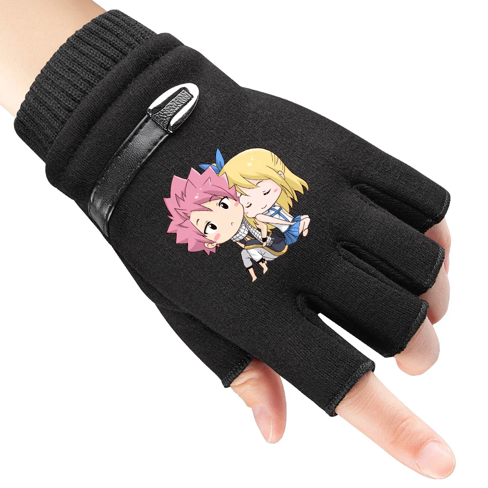 Anime FairyTail Children Gloves Winter Men Woman Fingerless Gloves Warm Knitted Gloves Outdoor Boy Girl Bicycle Gloves