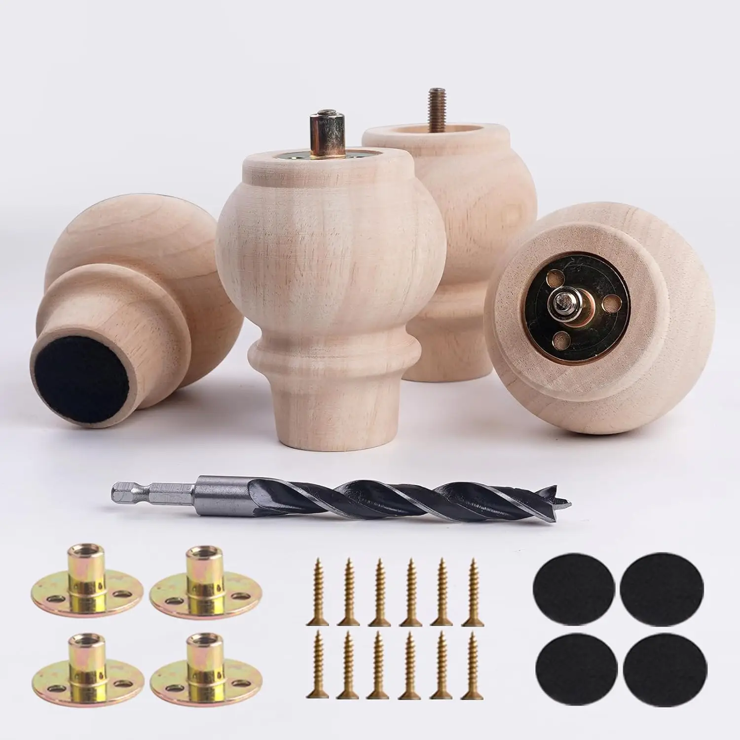 

Solid Wood Furniture Legs 4 Inches Set of 4 - Wooden Couch Legs Sofa Legs Replacement - Furniture Feet for Table Risers,Bench,Ca