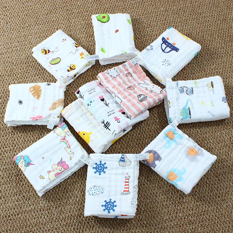 

1 шт. новые мягкие хлопковые муслиновые детские нагрудники с милым рисунком, 6-слойная марлевая ткань для отрыжки новорожденных, квадратный носовой платок, нагрудник для кормления 30x30 см