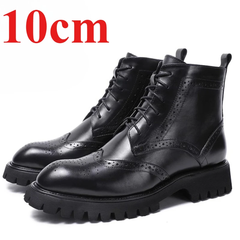 

British Casual High-top Boots Shoes for Men's Height Increased 10cm Genuine Leather Comfortable Breathable Heightening Boots Man