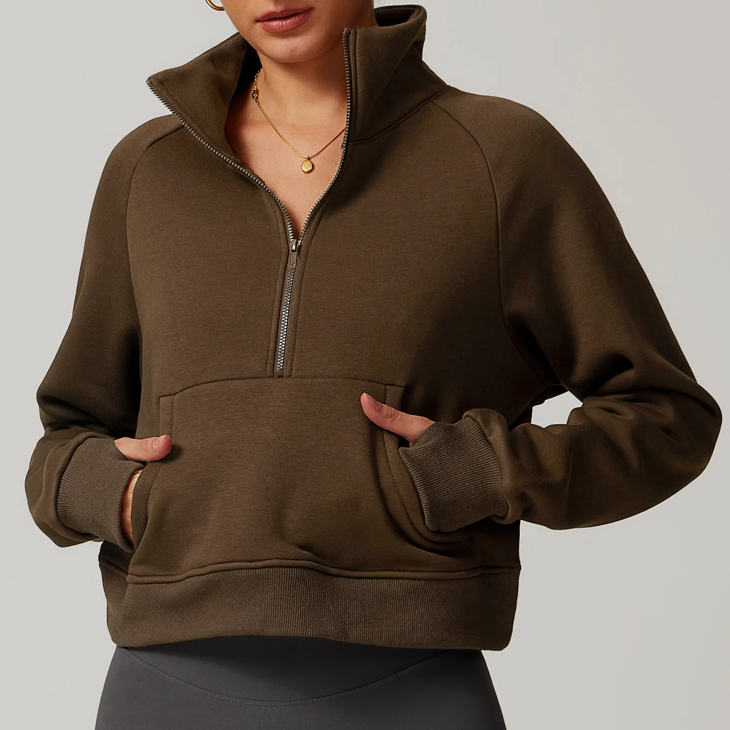 Winter New Fleece Loose Hoodie Women's Long Sleeved Lamb Fleece Thick Warm Jacket Pocket Fleece Half Zipper Sports Top