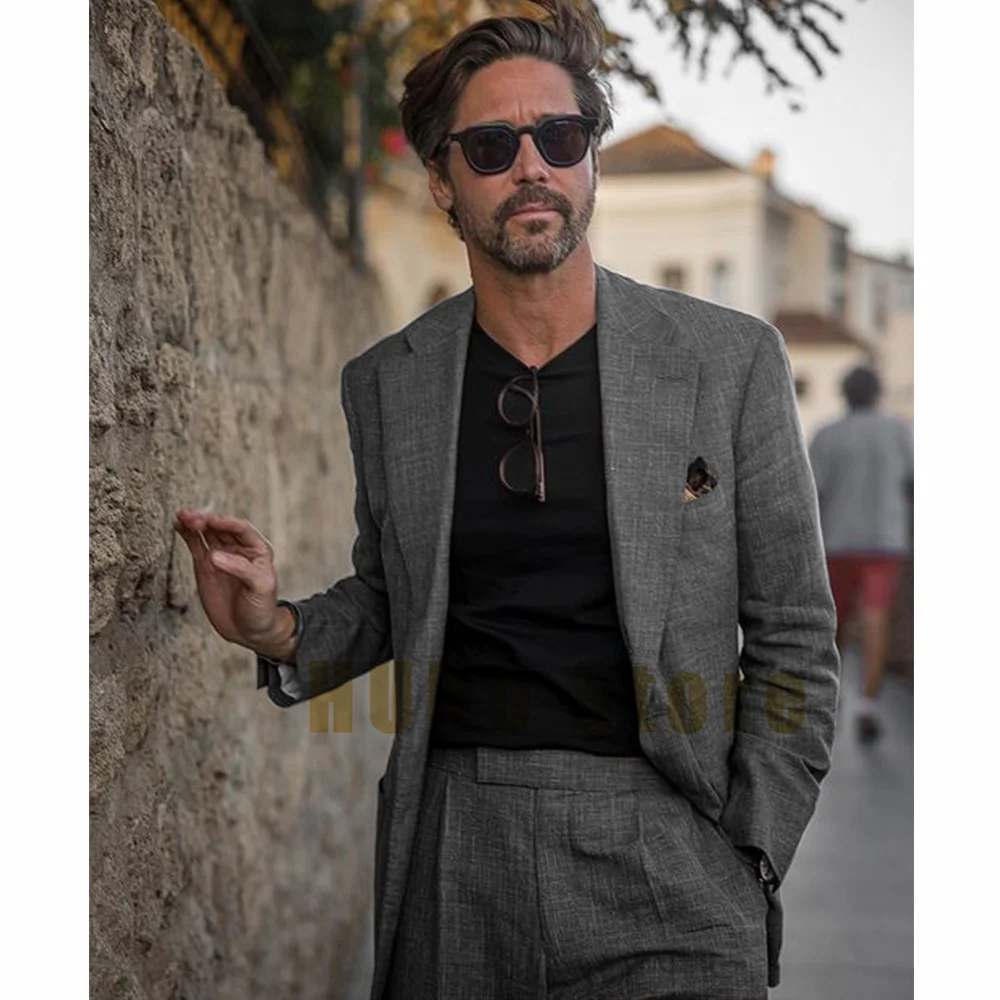 Men's Suit Two-piece Suit Linen Fabric Summer Thin Section Breathable Single Breasted Casual Fashion Slim Design Commuting