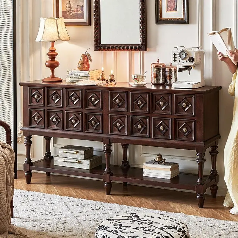 

French retro style sofa back cabinet all solid wood entrance entrance living room advanced sense door storage