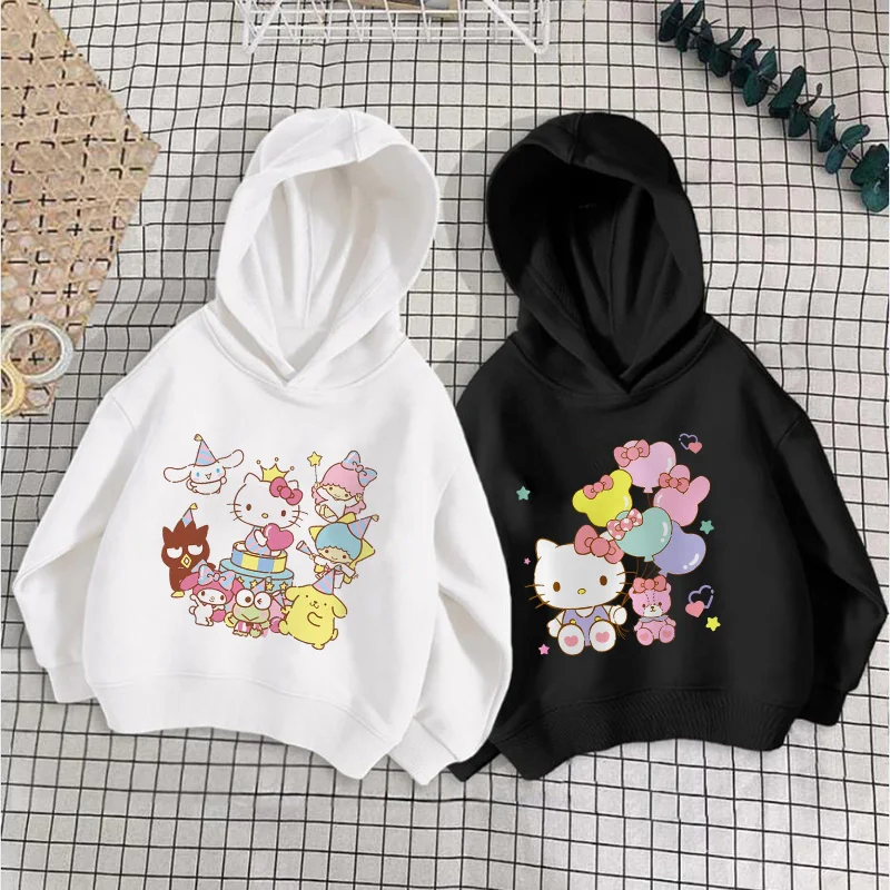 Hello Kitty Children\'s Hoodies Sweatshirt Kawaii Sanrio Pullover Fashion Anime Cartoons Casual Clothes Girls Boy Kids Warm Tops