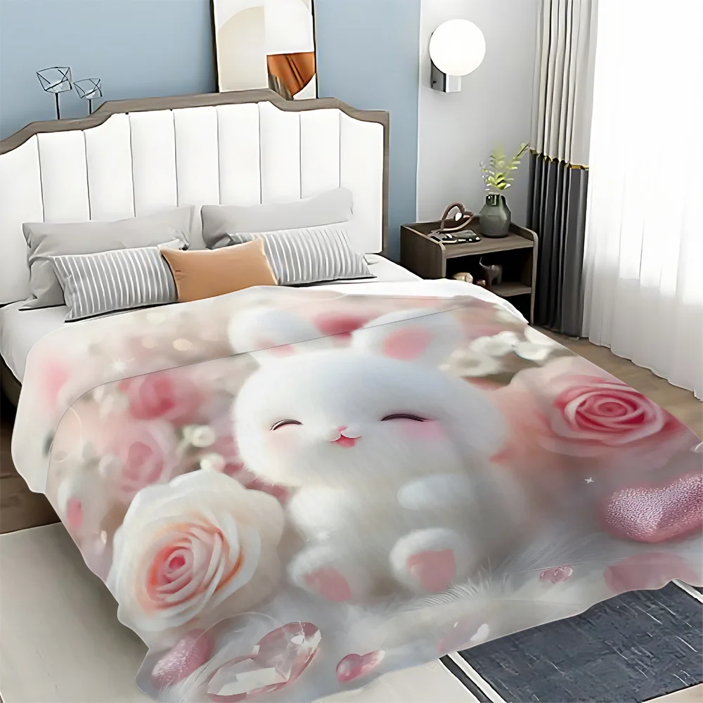 Fluffy Rose Kitty Flannel Blanket Throw for Bedroom Decor Cute Cartoon Kitten Bedding Winter Cozy Gift Home Decor