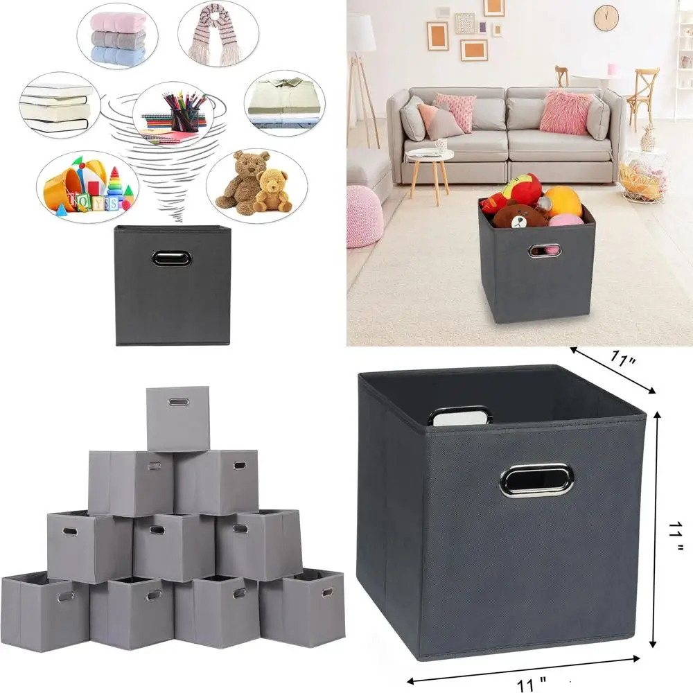 

Gray Foldable Fabric Storage Bins with Dual Handles, Set of 10 for Home and Bedroom Organization