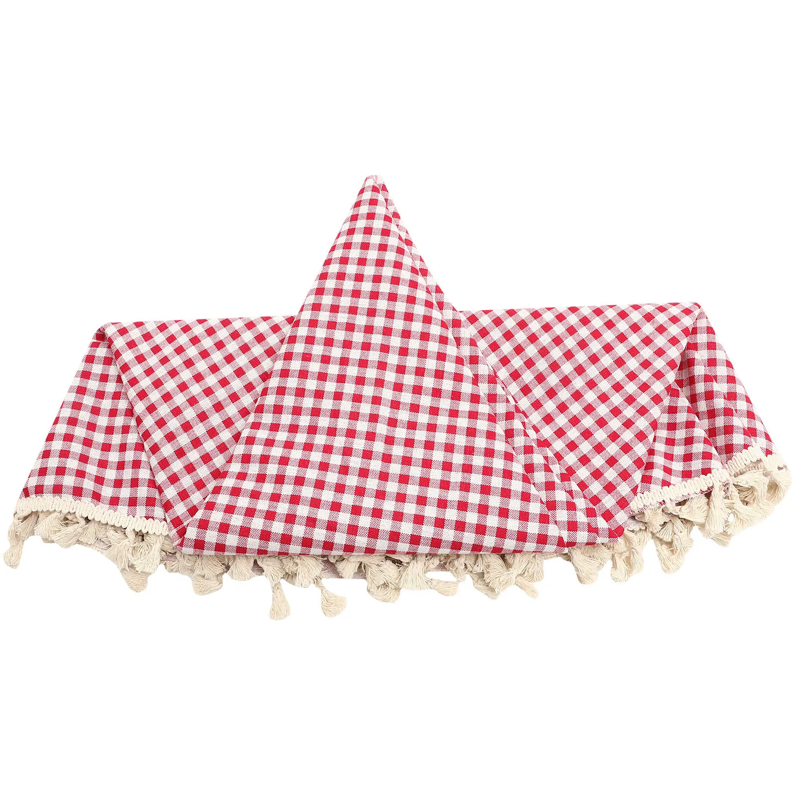 

Decorative Round Tablecloth Checkered Dining Room Cover Tassel Protects Desktop Adds Elegance Suitable for Various Surfaces