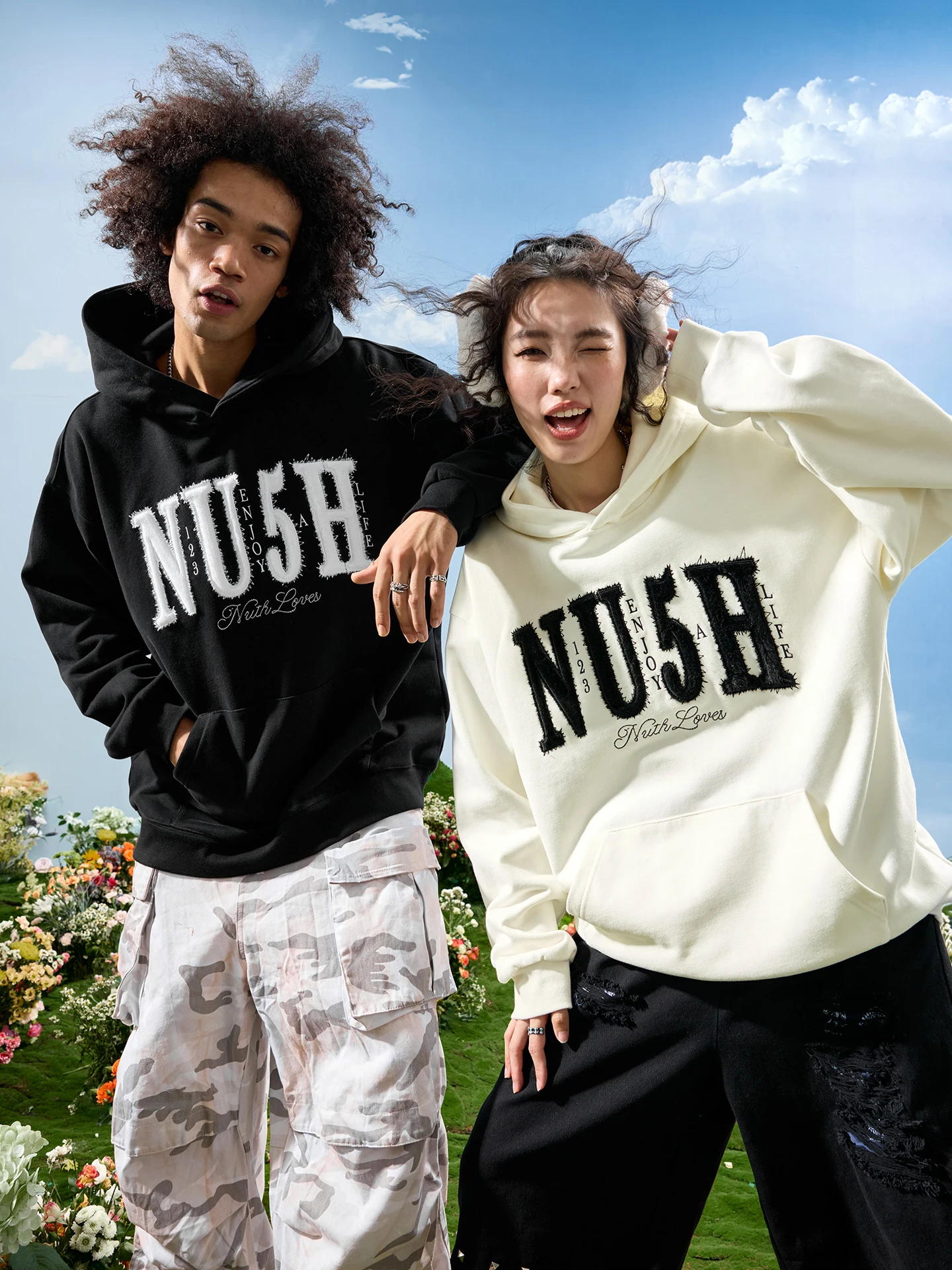 

Толстовка Nuthink Heavyweight с вышитыми буквами, в американском ретро-стиле, уличная мода, весна 2026, смесь хлопка и полиэстера, длинный рукав