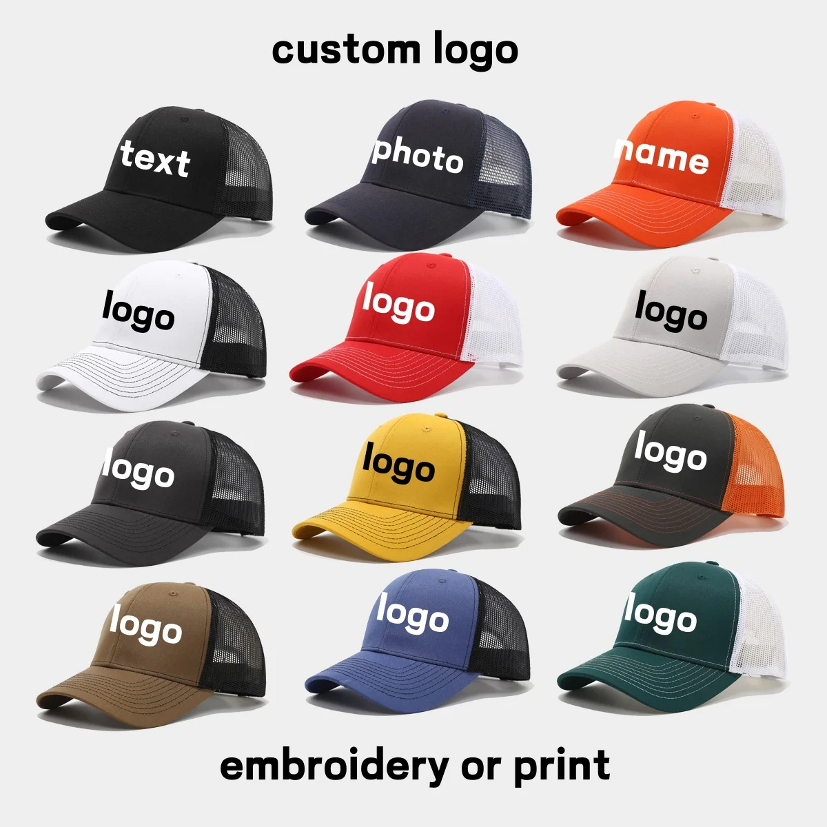 Slightly curved brim mesh trucket hat Custom Embroidery Add Logo Texts Richardson Unisex 112 Adjustable Snapback Baseball Cap