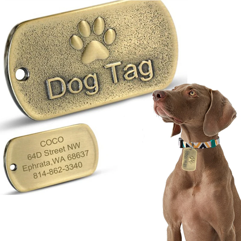 Retro Alloy Pet Identity Card Brass Palm Print Dog Tag Collar Pendant Anti-lost Identity Nameplate Custom Name Pet Supplies