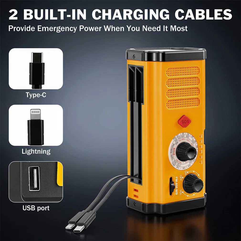 Portable Emergency Solar Hand Crank Outdoor FM AM WB Weather Radio with SOS Alarm Flashlight Rechargeable Power Bank Wholesale view 2