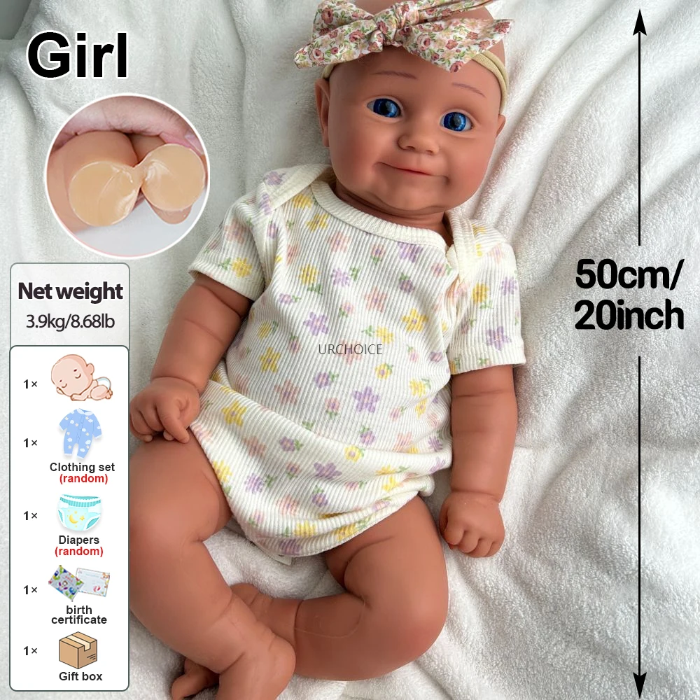 Handmade 3D Skin 20Inch Cuddly Silicone Reborn Baby Girl Maddie Lifelike Washable Soft Touch Doll for Collection Kids Toy