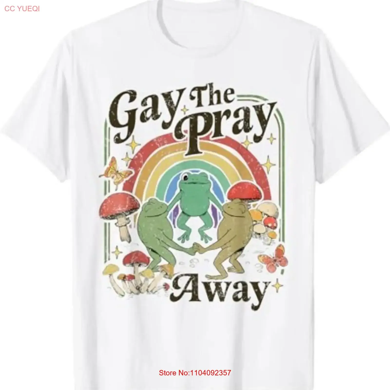 Gay The Pray Away Rainbow LGBT Pride Funny Meme Frogs T Shirt vintage Washed Stretched Stylish fashion homme streetwear