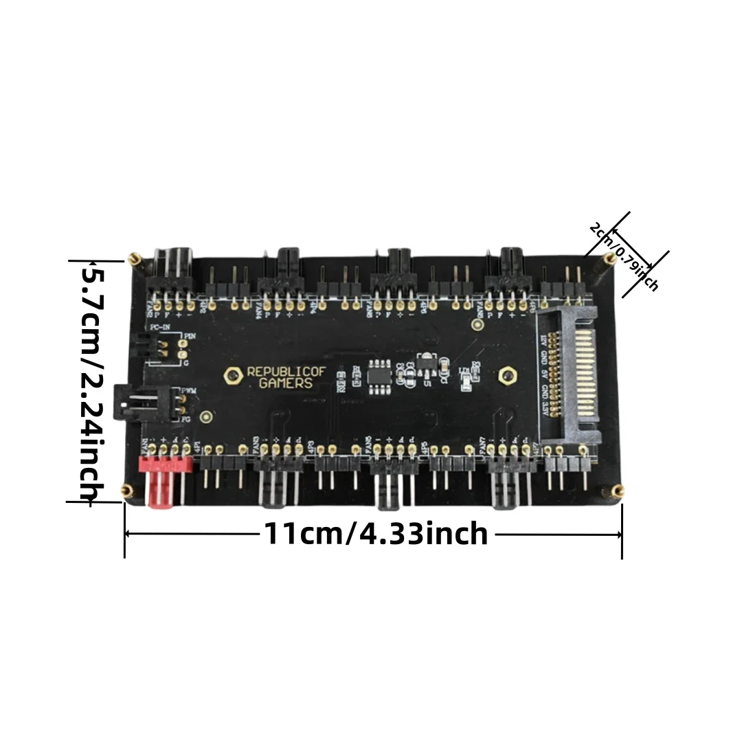ARGB case fan hub can connect 8 cooling fans. It supports 5V3-pin lighting synchronization and PWM temperature control.