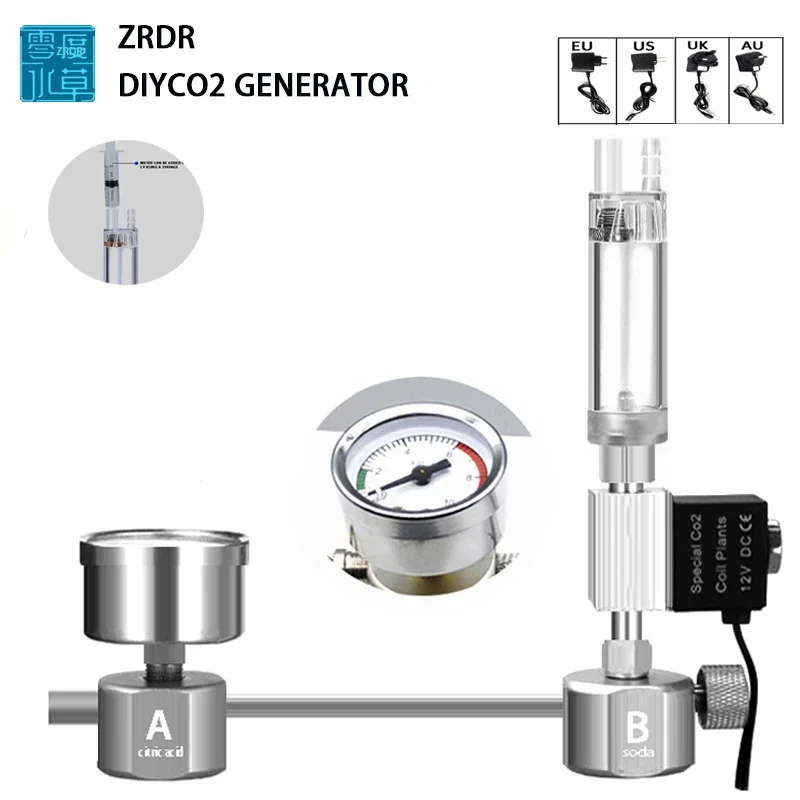 Kit de sistema generador de CO2 para acuario, regulador de CO2, difusor, solenoide para accesorios de acuarios plantados.