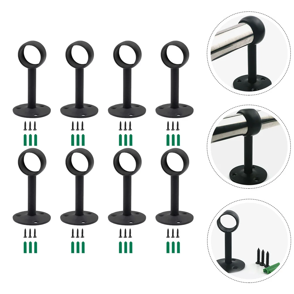 8 Pcs Shower Curtain Rod Bracket Ceiling Mount Stainless Steel Flange Support Socket with Screws Brackets Hooks For Pole Holder