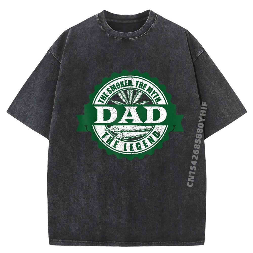 

Dad Smoker Myth Legend 420 Weed Cannabis Stoner Graphic Tees Men's Cotton Washed T-Shirt Vintage Style