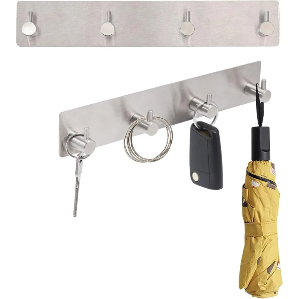 

2Sets Modern Wall Mounted Coat HooksHeavy Duty Stainless Steel Key Rack with 4 Hooks for EntranceKitchenBathroom