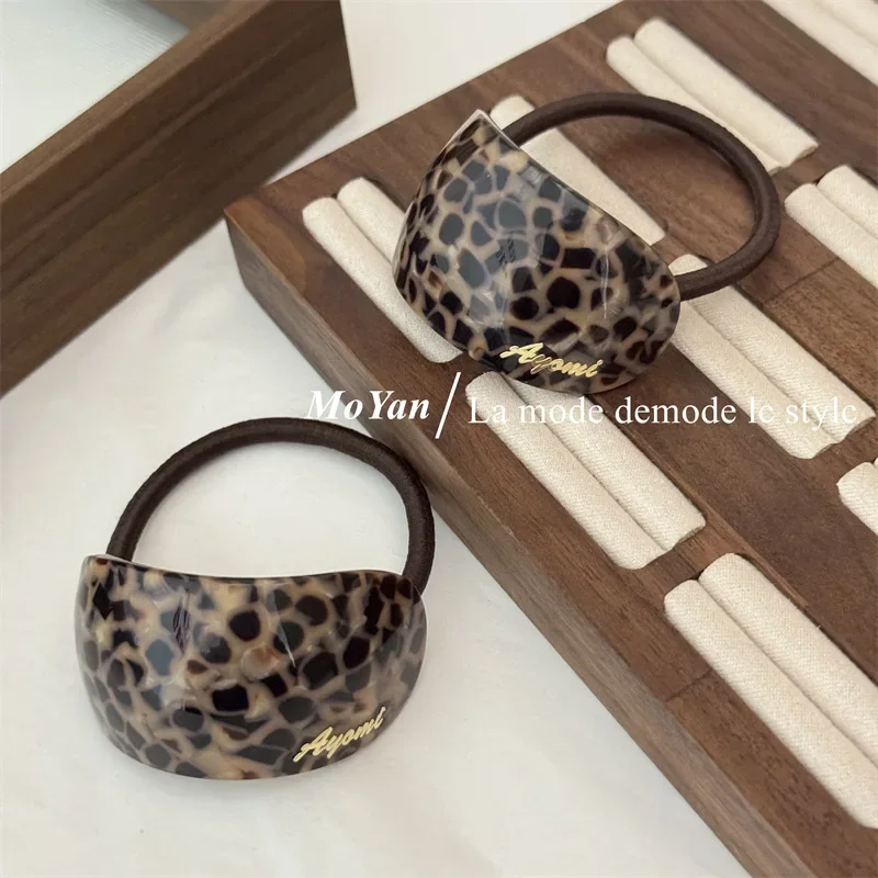 Semi-round temperament acetic acid leopard print hair band hairtie rope women's high ponytail headband high elastic rubber band