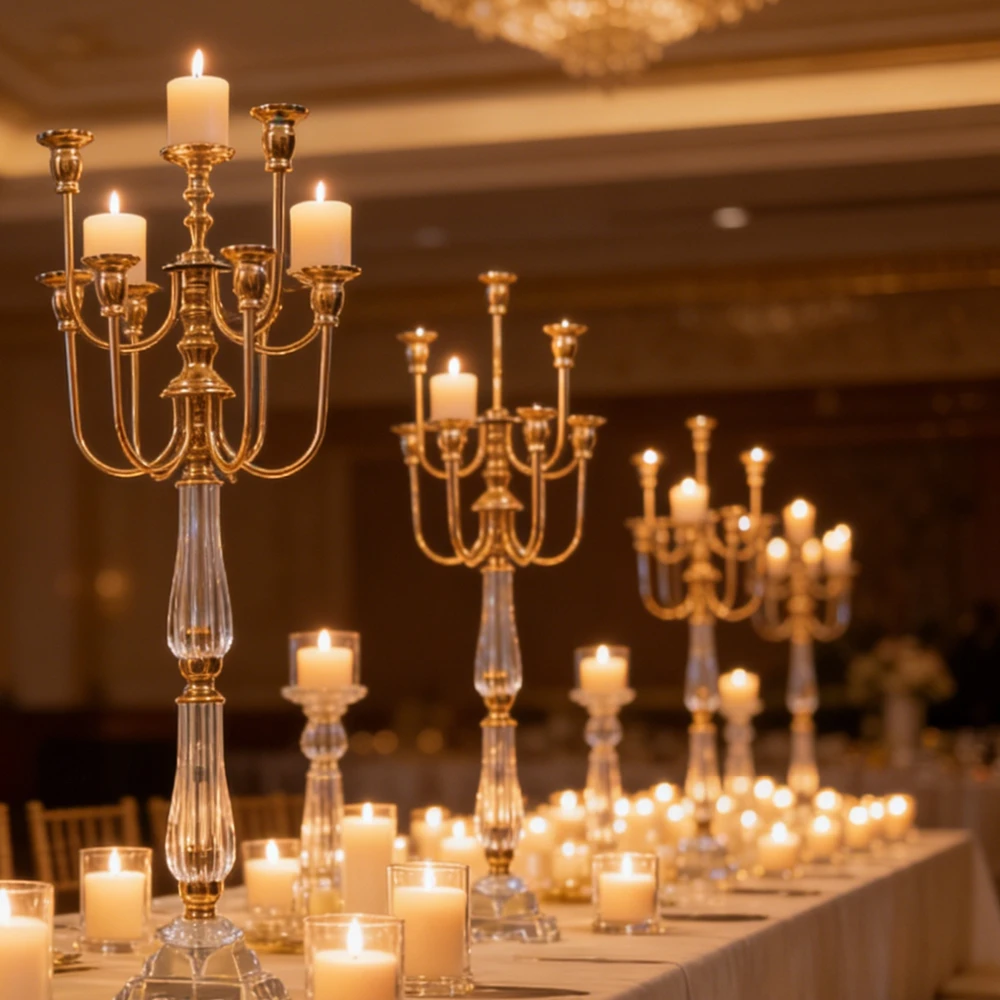 

8pcs 90-H120cm Elegant 9 Arms Tall Acrylic Candelabra gold/sliver metal Candle Holders Centerpieces for Wedding Decoration