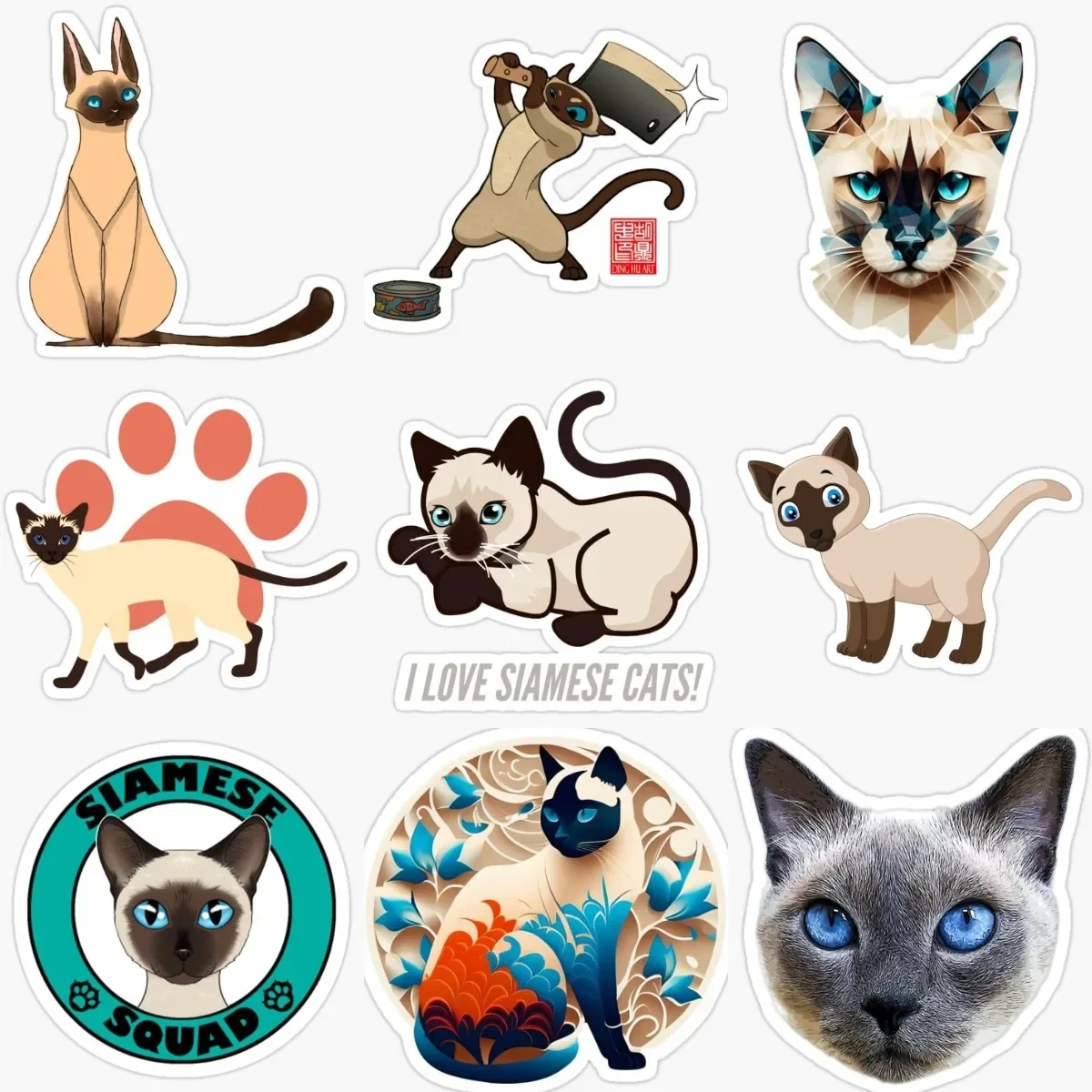 

Creative Siamese Cat Pets Waterproof Stickers for Decorate Car Van Window Door Wall Room Bicycle Table Truck Off-road Helmet