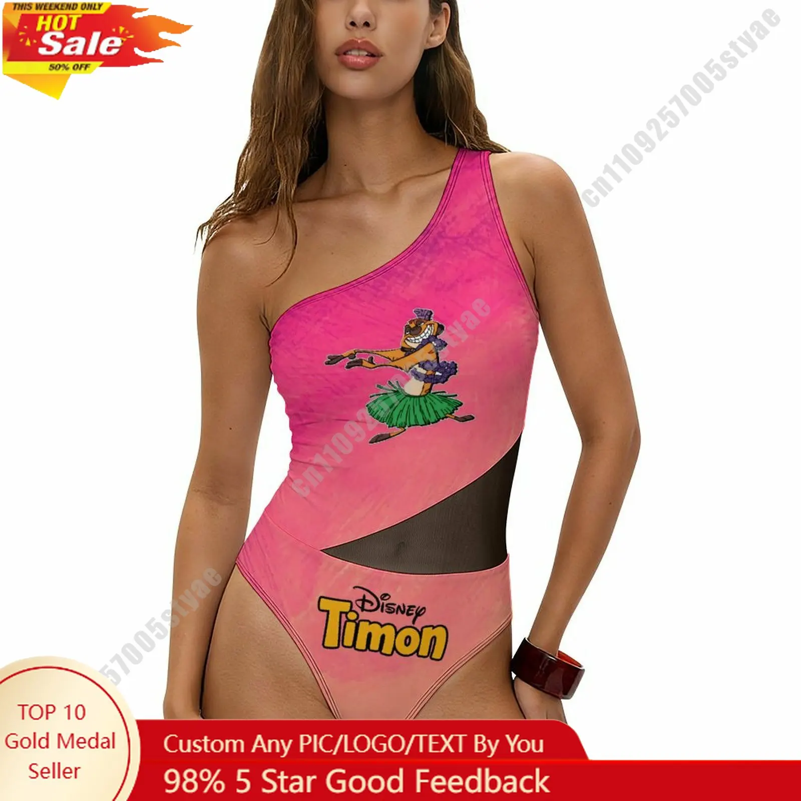

Timon Swimsuit Disney Personalized Custom Print One Piece Swimwear Sheer Mesh Cutout Bathing Suit Beachwear Holiday Gifts