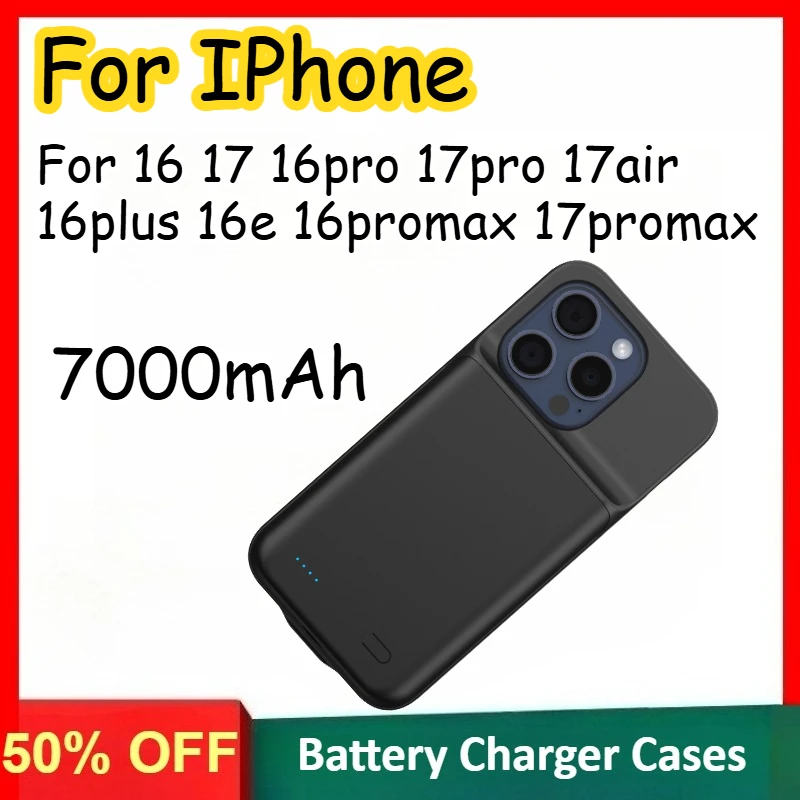 

7000mAh Battery Cases for IPhone 16 17 16pro 17pro 17air 16plus 16e 16promax 17promax LED Power Display Portable Power Bank