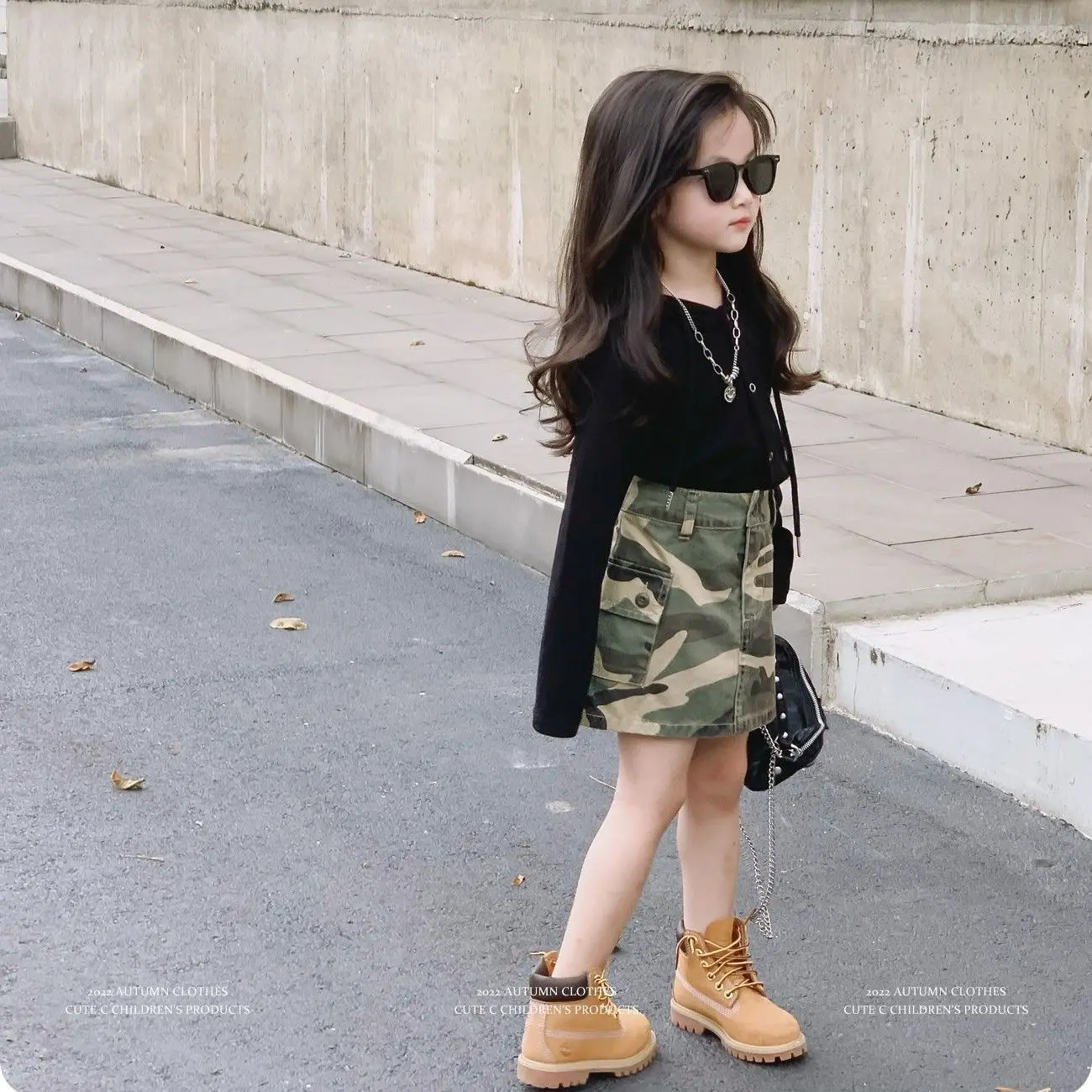 Girl Suit 2023 Girls Skirt Fall New Style Children Wear Outside Camouflage Skirt Schoolgirls Korean Style Leisure Suit