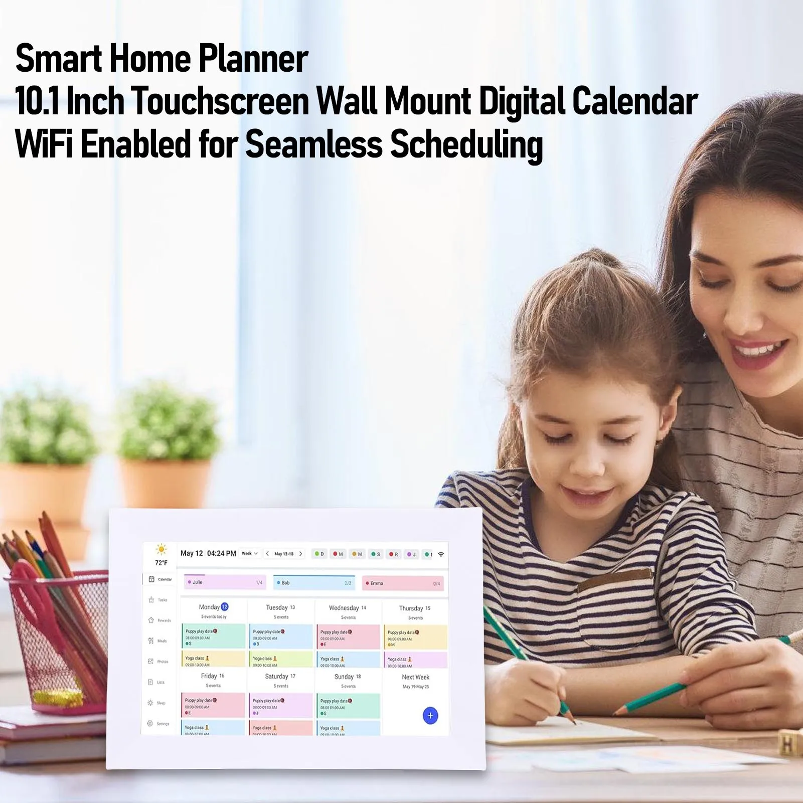 

10.1 Inch 1080P HD WiFi Digital Calendar Interactive Touchscreen Planner for Family Schedules App Control Built in 32GB Storage