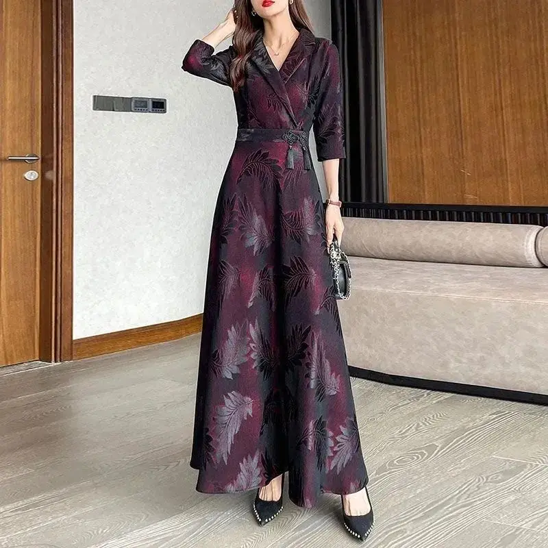 2024 Fashion V-Neck Long Sleeve Sundress Elegant Women Autumn Long Shirt Slim Dress Oversized Solid Vestidos Robe Femme V248