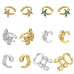 ZHUKOU No Piercing 18K Gold-plated Starfish Butterfly Simple System Can Be Worn By Both Men And Women Ear Clips:VE1435-VE1439