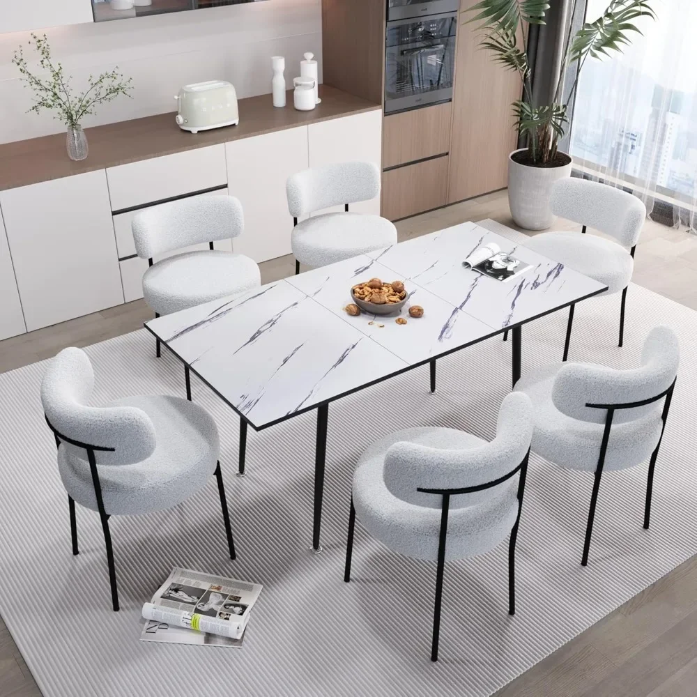 

Extendable Dining Table Set for 6, 7 Piece Dining Table Set with 47-63” Expandable Table and 6 Upholstered Chairs