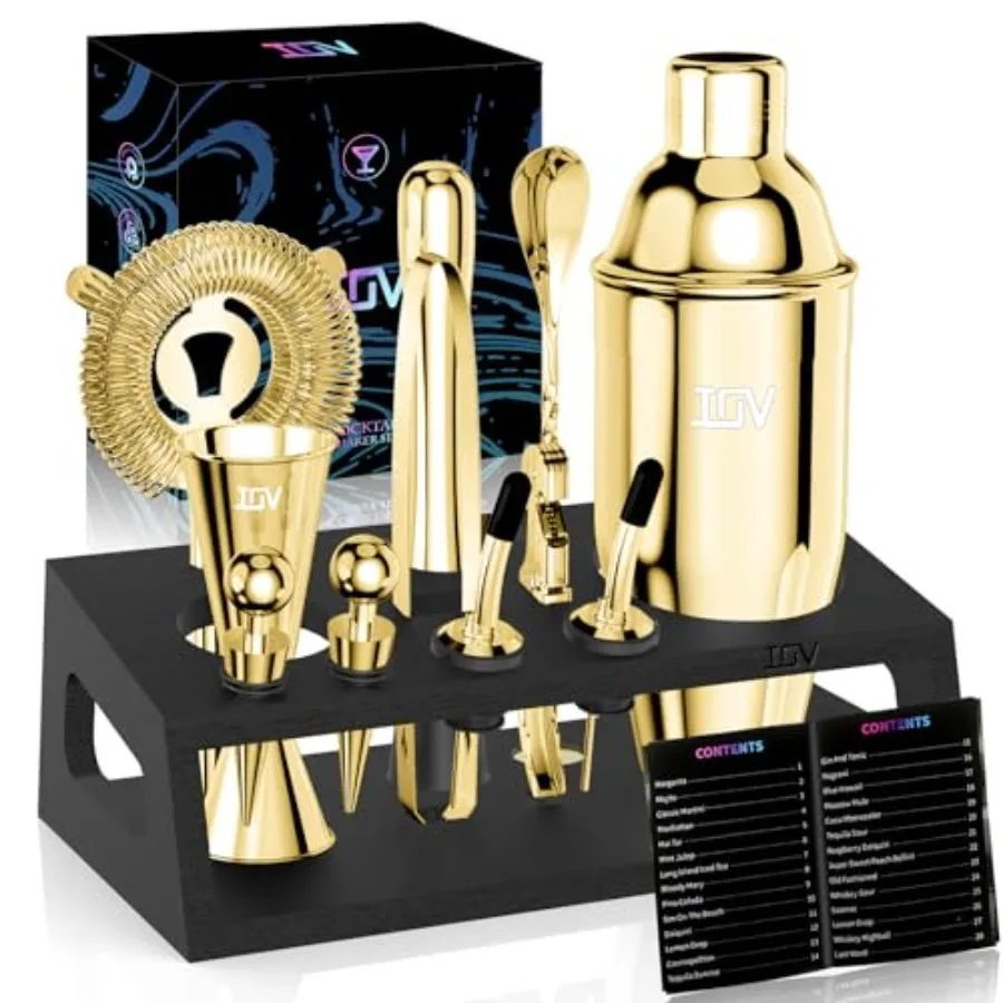 

Mixology Bartender Kit With Stand 12-Piece Cocktail Shaker Set 24oz Martini Shaker Set For Drink Mixing Bar Set Includes All Ba
