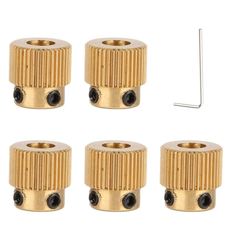 

5Pcs 40 Teeth 5mm Brass Extruder Wheel Bore Drive Gear Wrench Kit for CR-10 CR-10S S4 S5 Ender 3/3 Pro/3 V2 3D Printer Parts