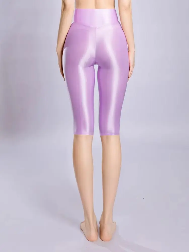 New Peach Hip Half Length Cropped Pants Shiny Shorts Joggers Elastic Tights Yoga Fitness Trunks Push Up Booty Lifting Legging