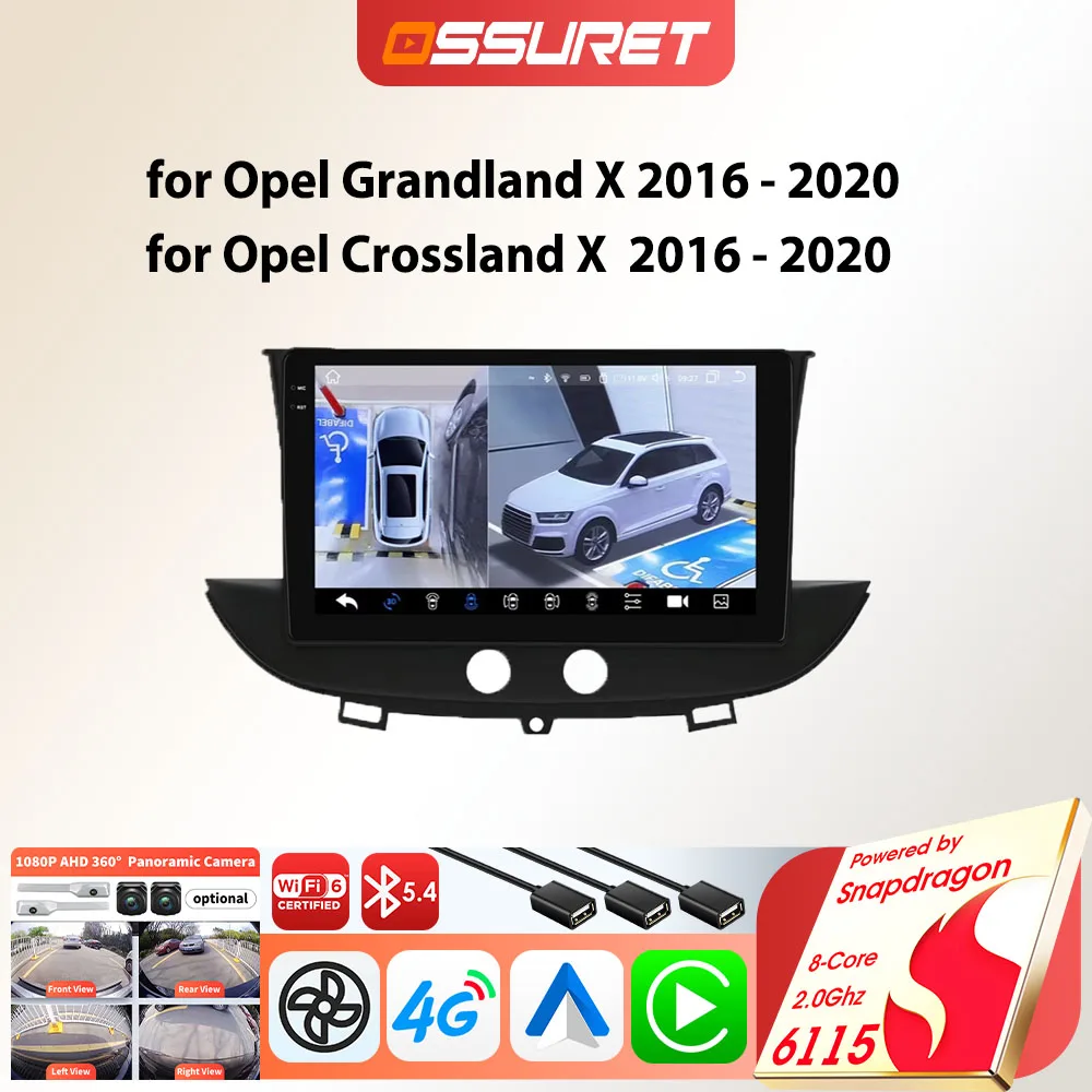 Android-Autoradio-Player für Opel Grandland X 2016–2020 Crossland X Carplay Auto Car Multimedia 360 Cam von Snapdragon 6115 GPS