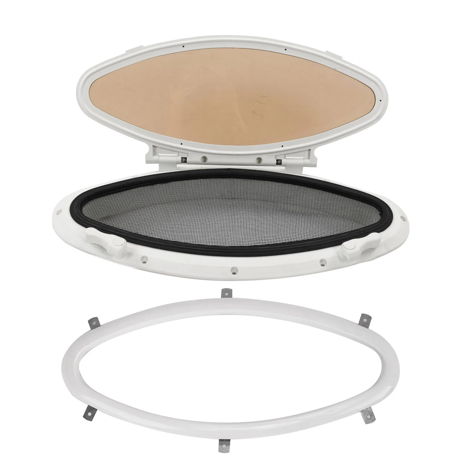 

470x210mm Inward Opening Oval Porthole Window Anti UV Waterproof Portlight with Insect Screen for Yacht Ships Boat RV